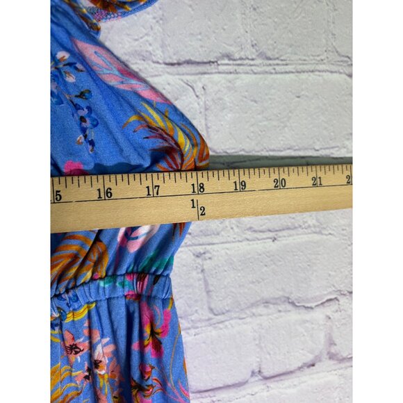 Soma Cool Nights Smocked Neck Chemise Flutter Sleeve Blooming Tropical Print - Picture 7 of 12